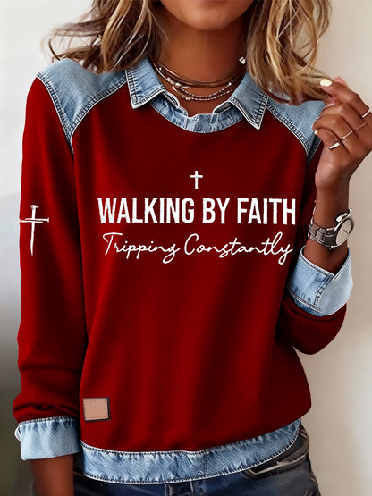 Caminhar das mulheres pela fé tropeçando constantemente camisola casual cruz