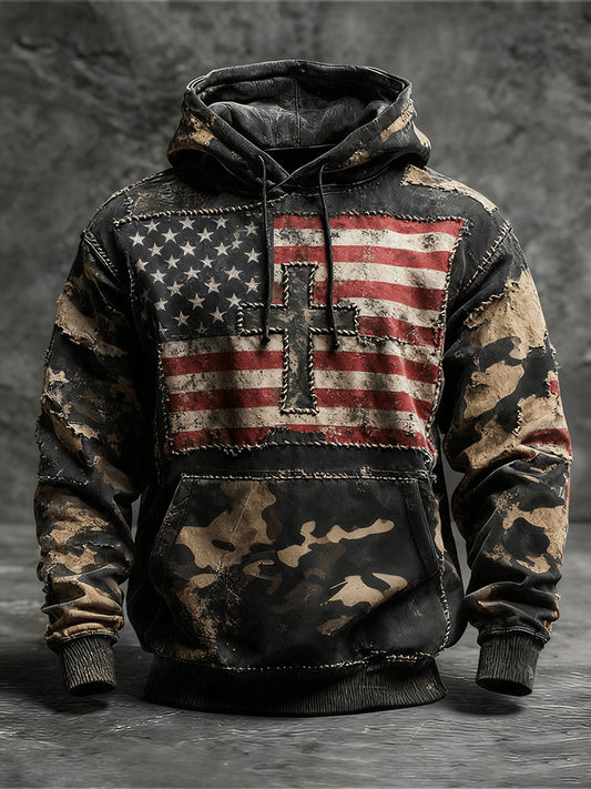 Vintage fé bandeira americana Hoodie do homens