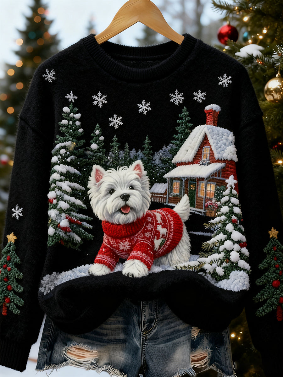 Arte de Natal retro animal feminino impressão Casual flanela Top