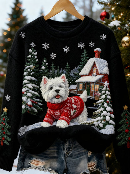 Arte de Natal retro animal feminino impressão Casual flanela Top