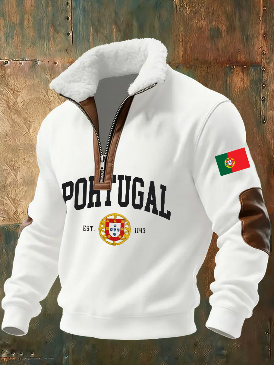 Bandeira portuguesa masculina de impressão moletom gola Stand-Up