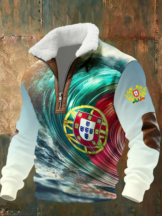 Bandeira portuguesa masculina de impressão moletom gola Stand-Up