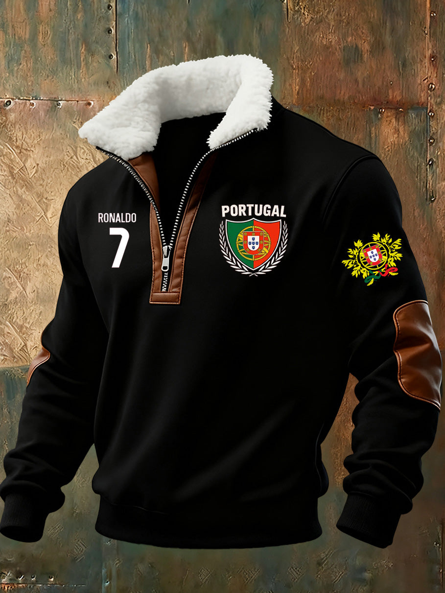 Bandeira portuguesa masculina de impressão moletom gola Stand-Up