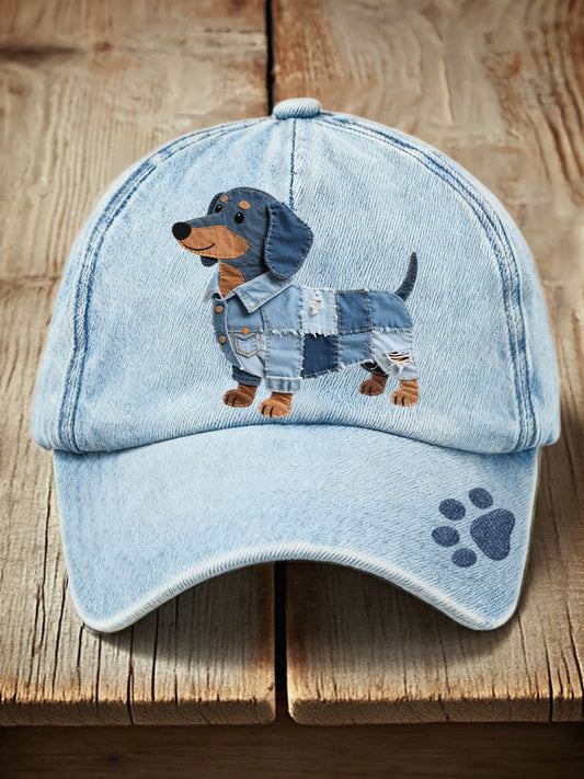 Unisex Denim Patchwork Dachshund Padrão Hat