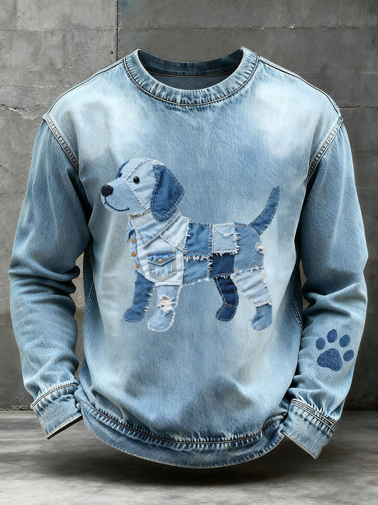 Denim Patchwork Art Beagle Dog Pattern moletom dos homens