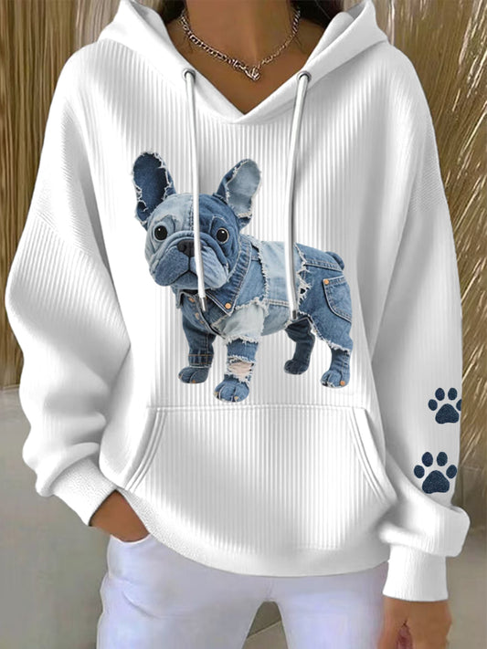 Adorável buldogue francês Patchwork arte Hoodie das mulheres