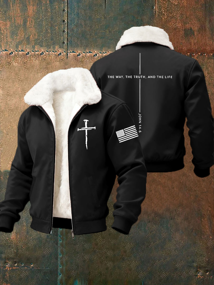 Jesus dos homens o caminho a verdade a vida Cruz Fur Collar Zip-Up Jacket