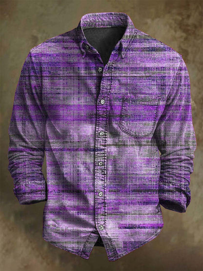 Vintage envelhecido listra impressão Casual manga longa camisa