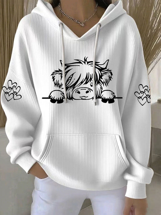 Highland vaca impressão Hoodie Casual das mulheres