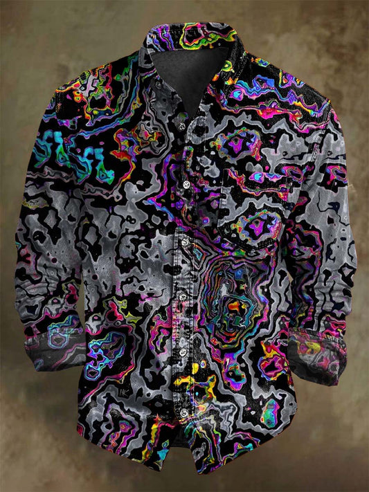 Contraste abstrato colorido imprimir Casual camisa de manga longa