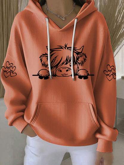 Highland vaca impressão Hoodie Casual das mulheres