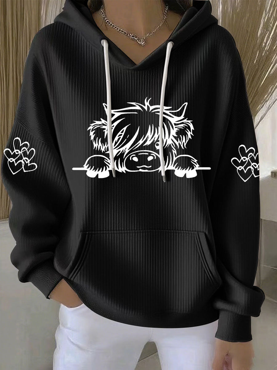 Highland vaca impressão Hoodie Casual das mulheres
