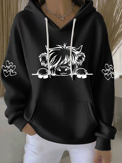 Highland vaca impressão Hoodie Casual das mulheres