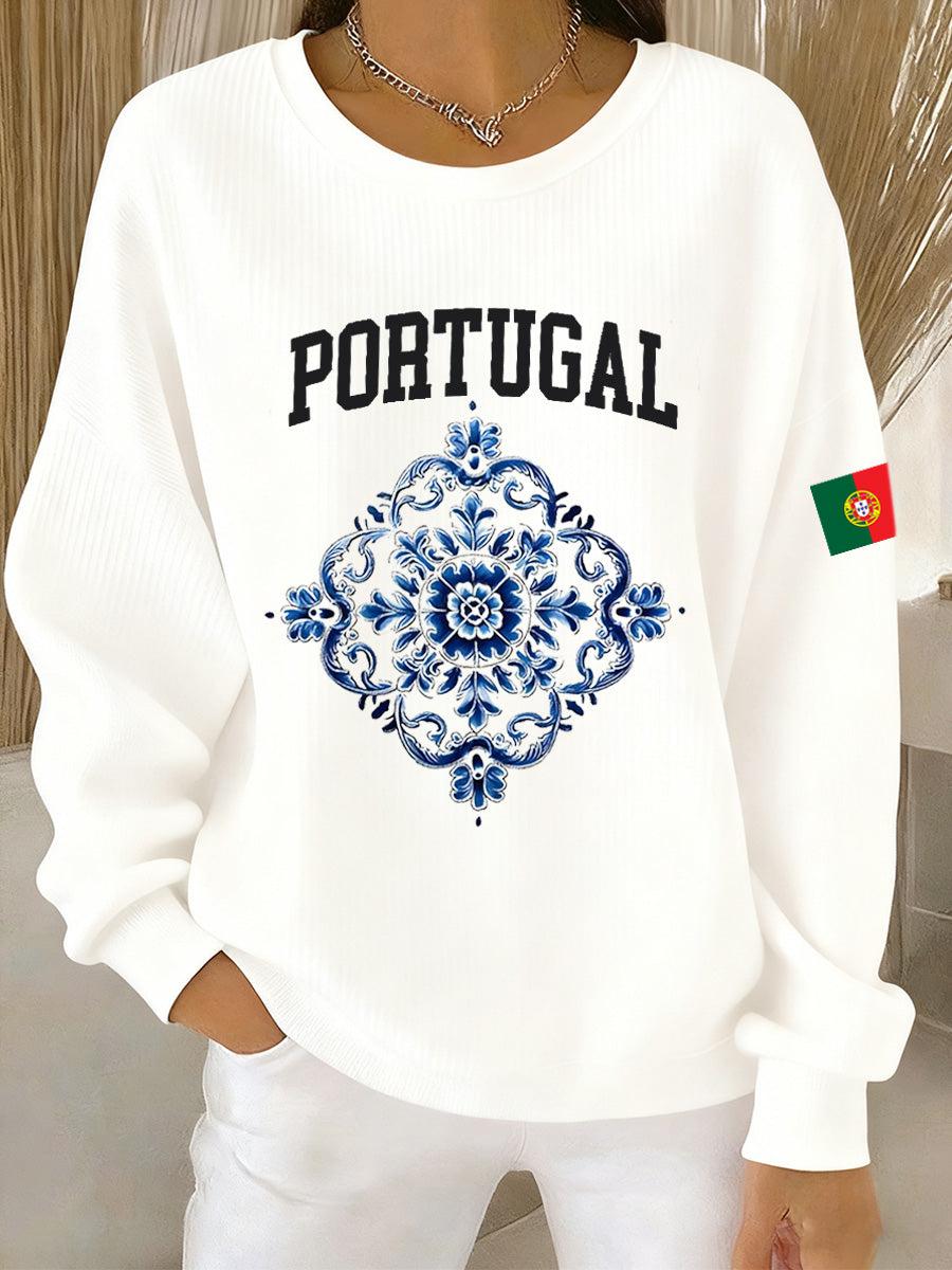 Camisola Casual Art Print Portuguesa Feminina