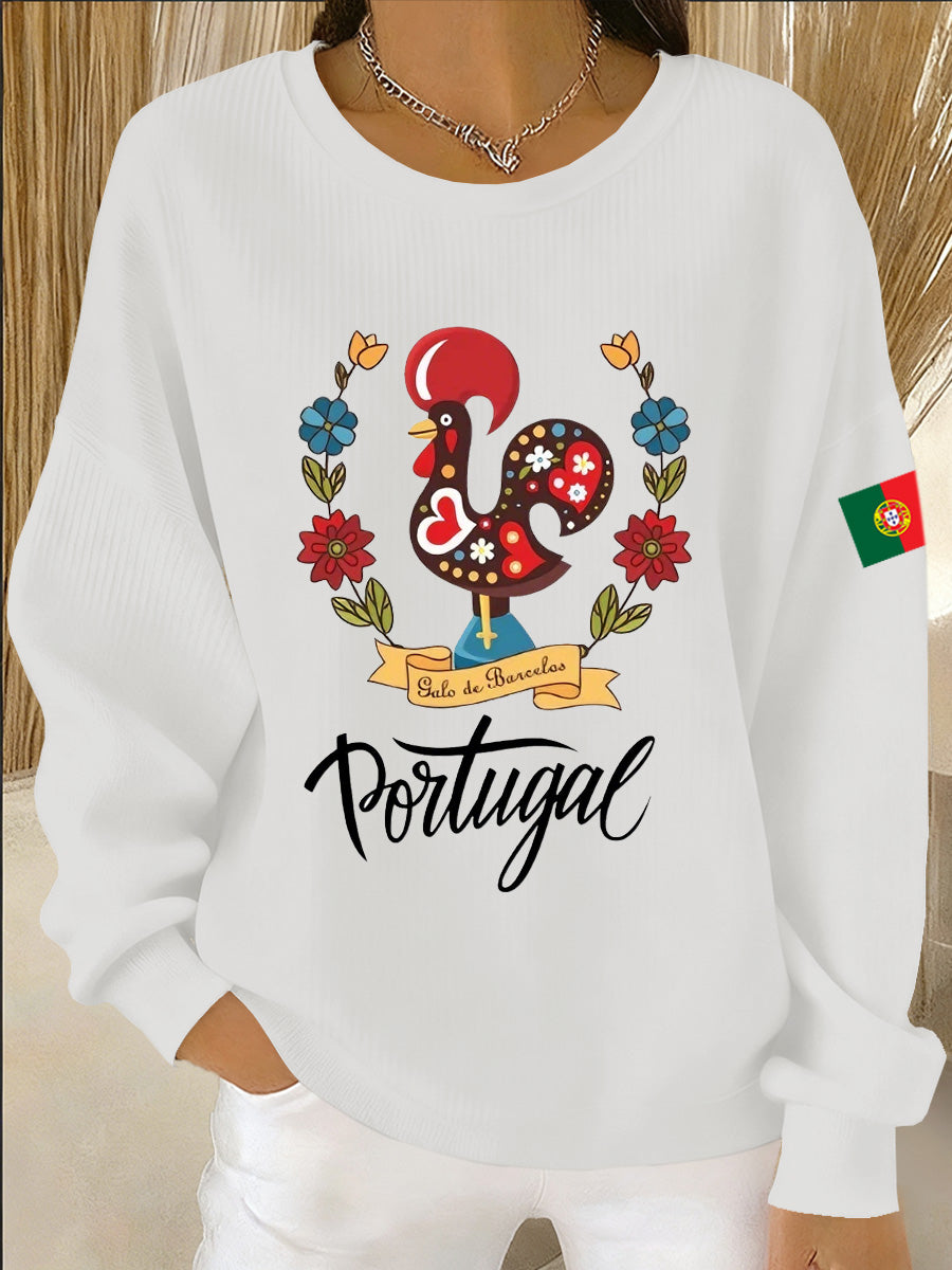 Arte Portuguesa Print Casual de manga comprida feminino moletom