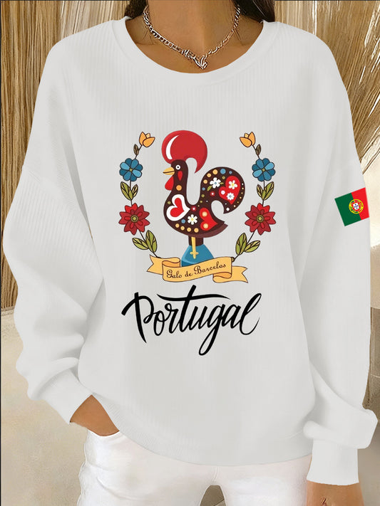 Arte Portuguesa Print Casual de manga comprida feminino moletom