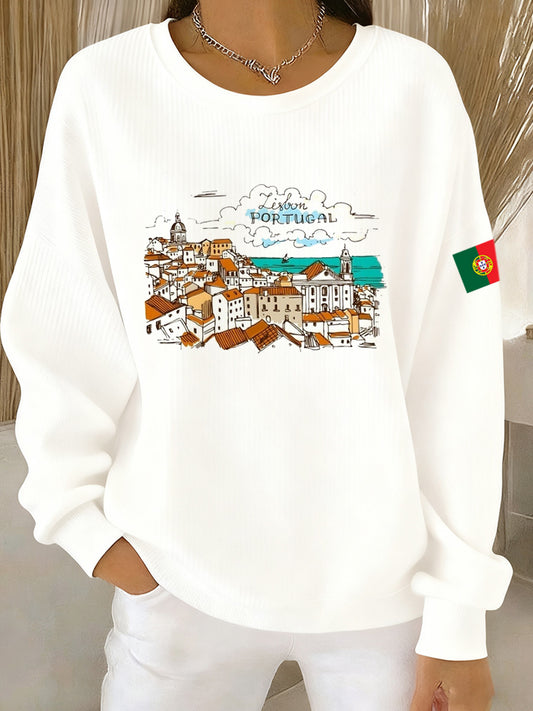 Camisola Casual Art Print Portuguesa Feminina