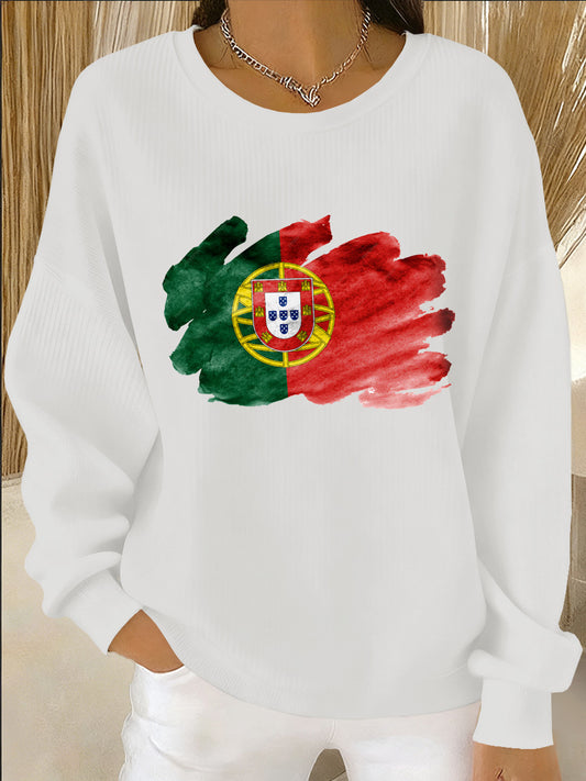 Arte Portuguesa Print Casual de manga comprida feminino moletom