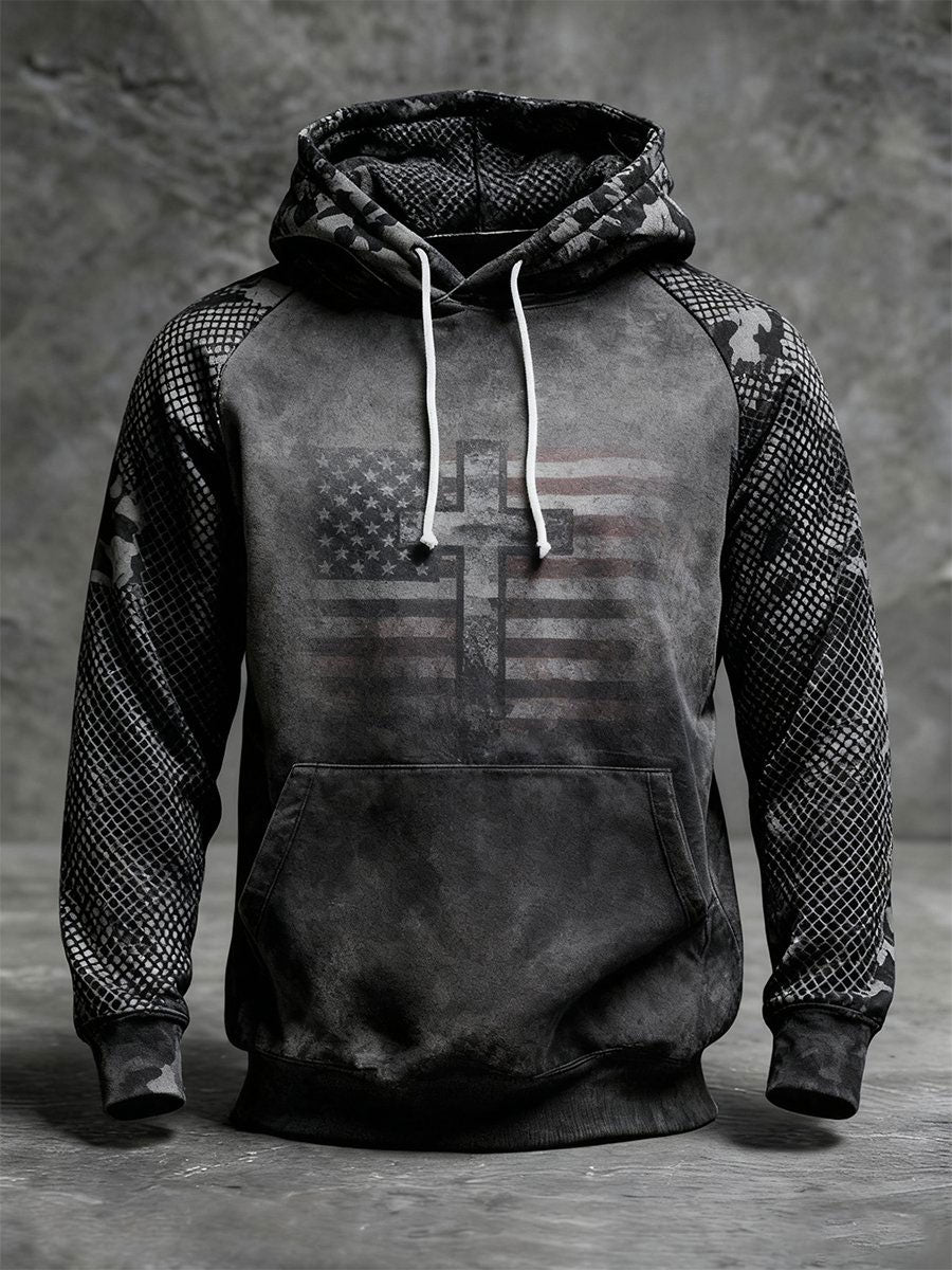 Vintage fé bandeira americana Hoodie do homens