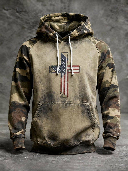 Vintage fé bandeira americana Hoodie do homens