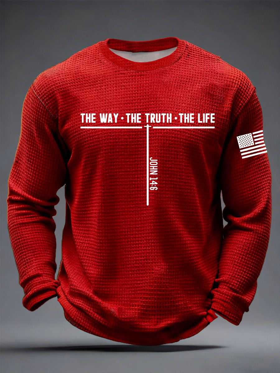 Men's Jesus O Caminho A Verdade A Vida Cruz Waffle Manga Longa T-shirt