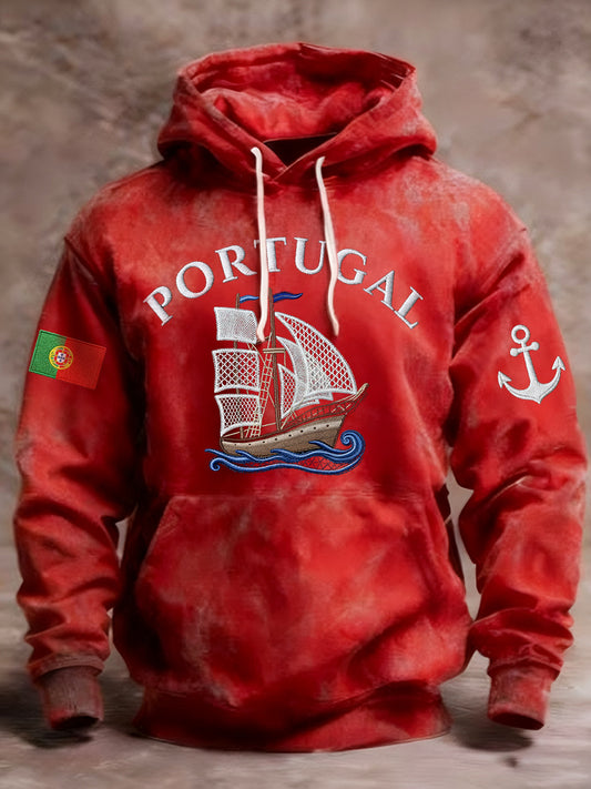 Bandeira portuguesa masculina de impressão Casual moletom com capuz