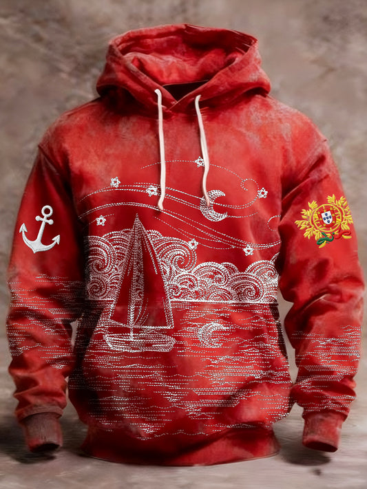 Bandeira portuguesa masculina de impressão Casual moletom com capuz