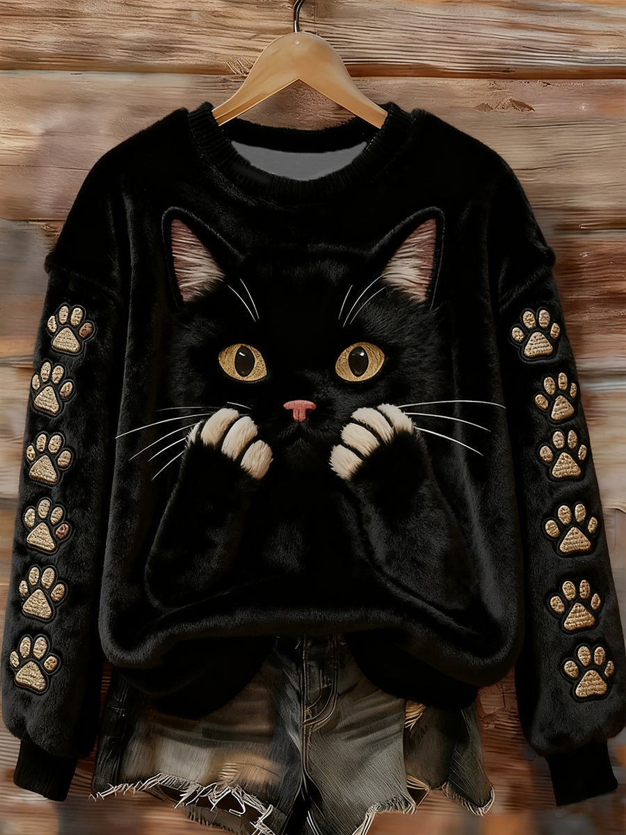 Hoodie engraçado da flanela do gato das mulheres