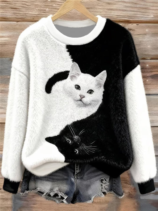 Gatos bonitos engraçados das mulheres Flanela Hoodie