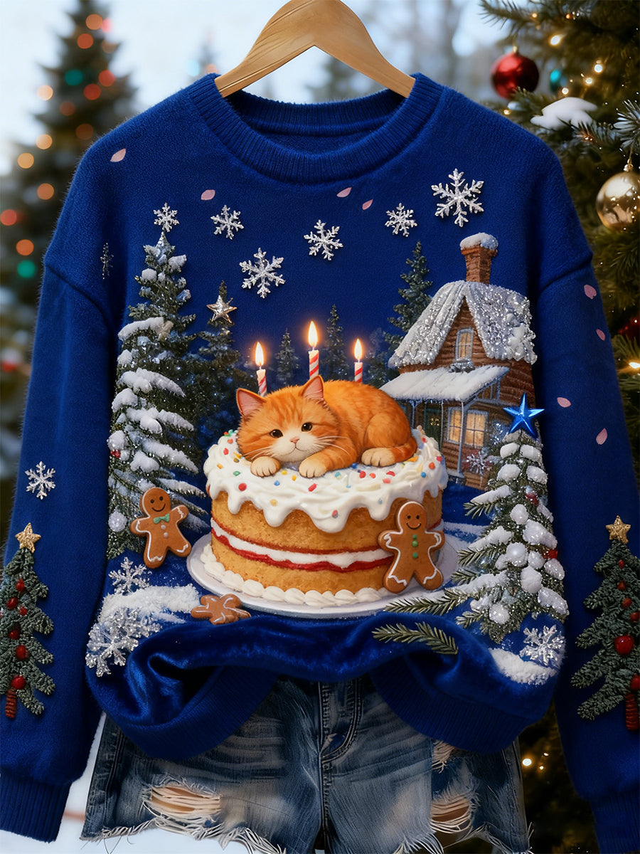 Arte de Natal retro animal feminino impressão Casual flanela Top