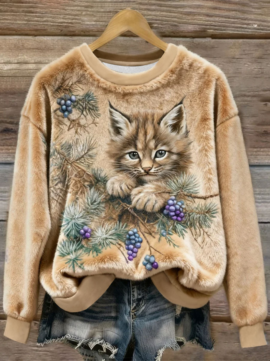 Gato engraçado arte impressão Casual flanela Hoodie feminino