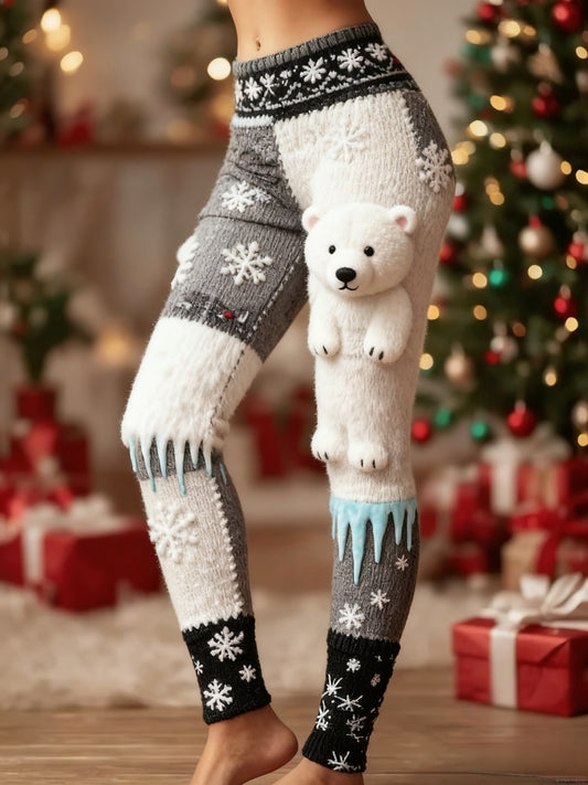 Retro Natal floco de neve urso arte Patchwork esportes Leggings estiramento feminino