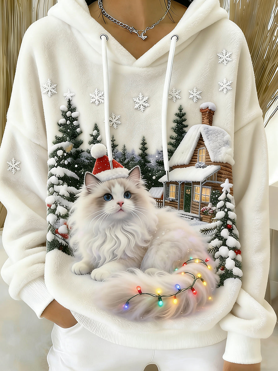 Arte Animal retro feminino imprime moletom com capuz de flanela confortável