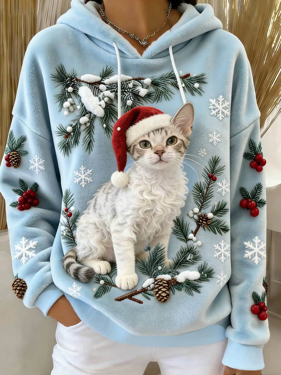 Arte Animal retro feminino imprime moletom com capuz de flanela confortável