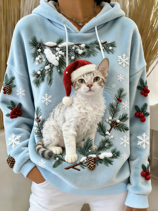 Arte Animal retro feminino imprime moletom com capuz de flanela confortável