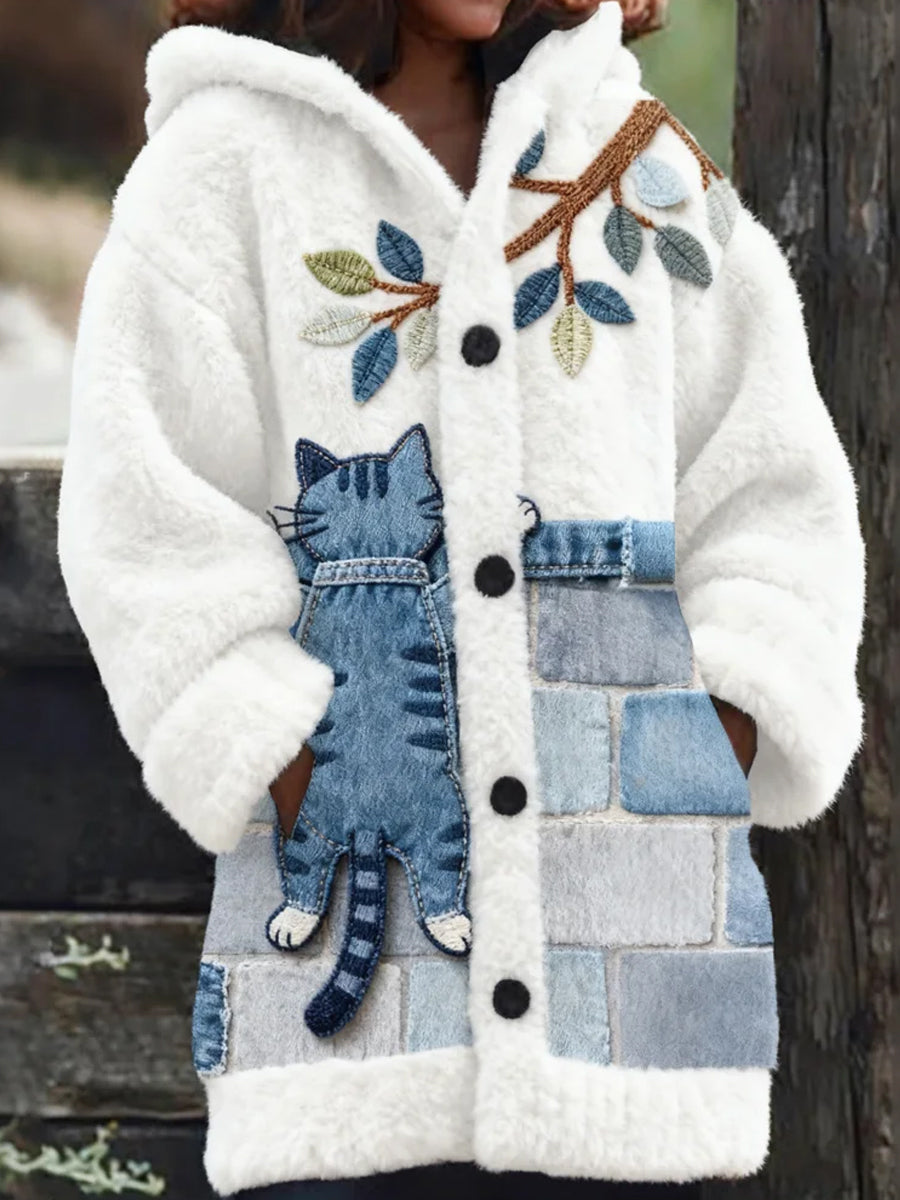 Arte animal retro impressão confortável jaqueta de flanela feminino