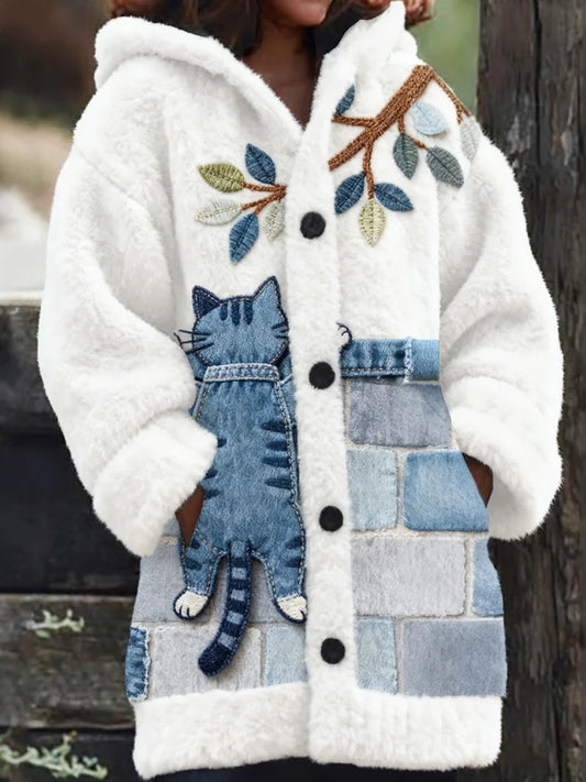 Arte animal retro impressão confortável jaqueta de flanela feminino