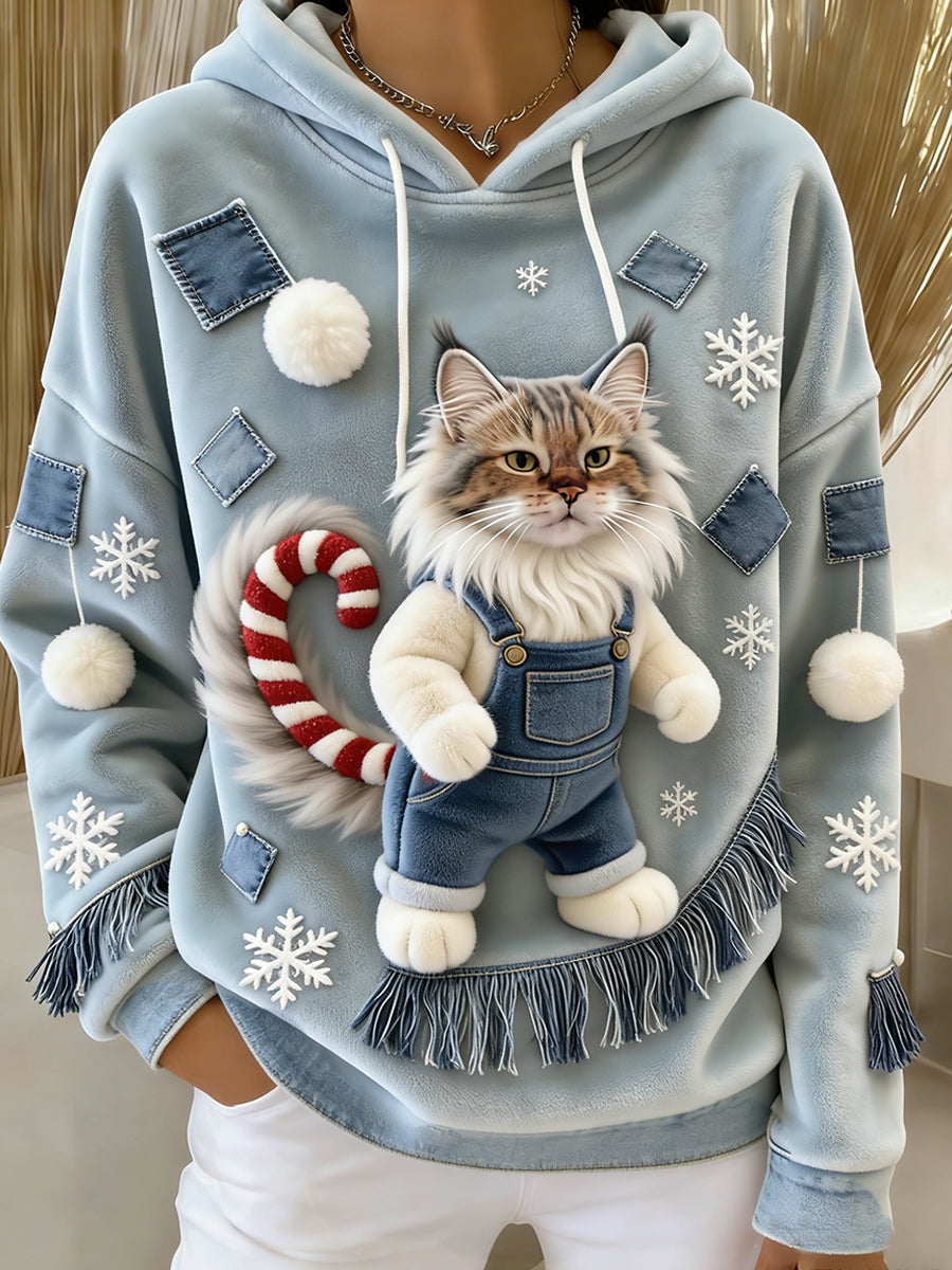 Arte Animal retro feminino imprime moletom com capuz de flanela confortável