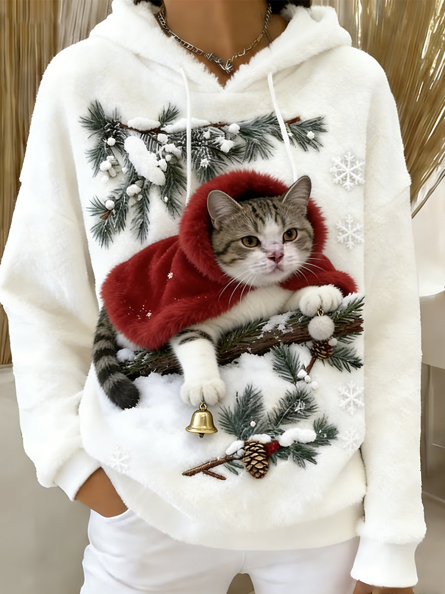 Arte Animal retro feminino imprime moletom com capuz de flanela confortável