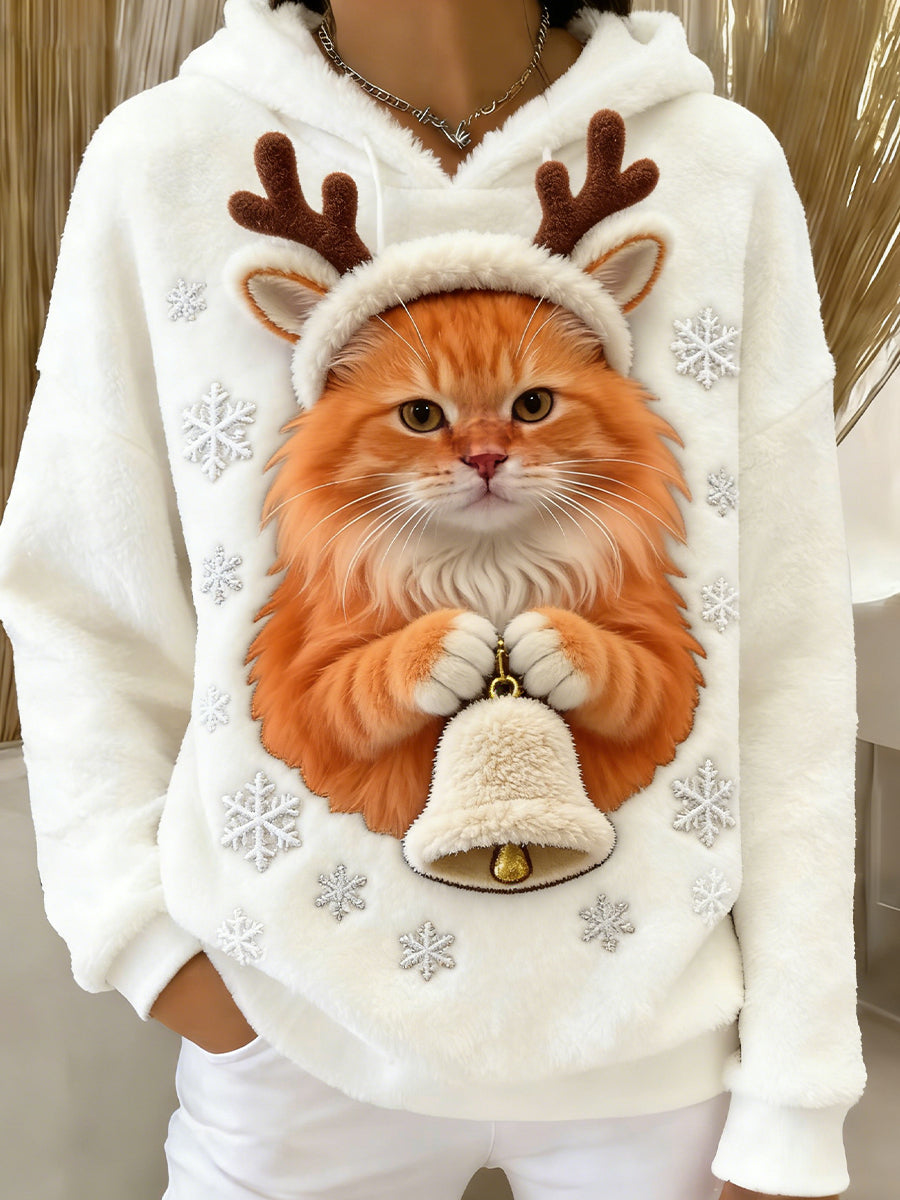 Arte Animal retro feminino imprime moletom com capuz de flanela confortável