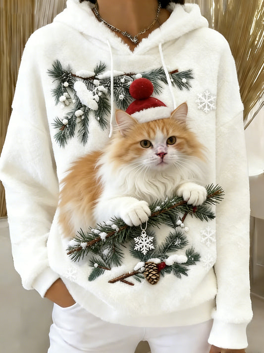 Arte Animal retro feminino imprime moletom com capuz de flanela confortável