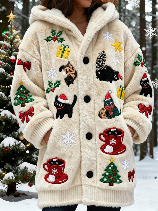 Arte animal retro impressão confortável jaqueta de flanela feminino