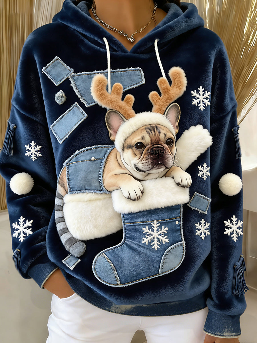 Arte Animal retro feminino imprime moletom com capuz de flanela confortável