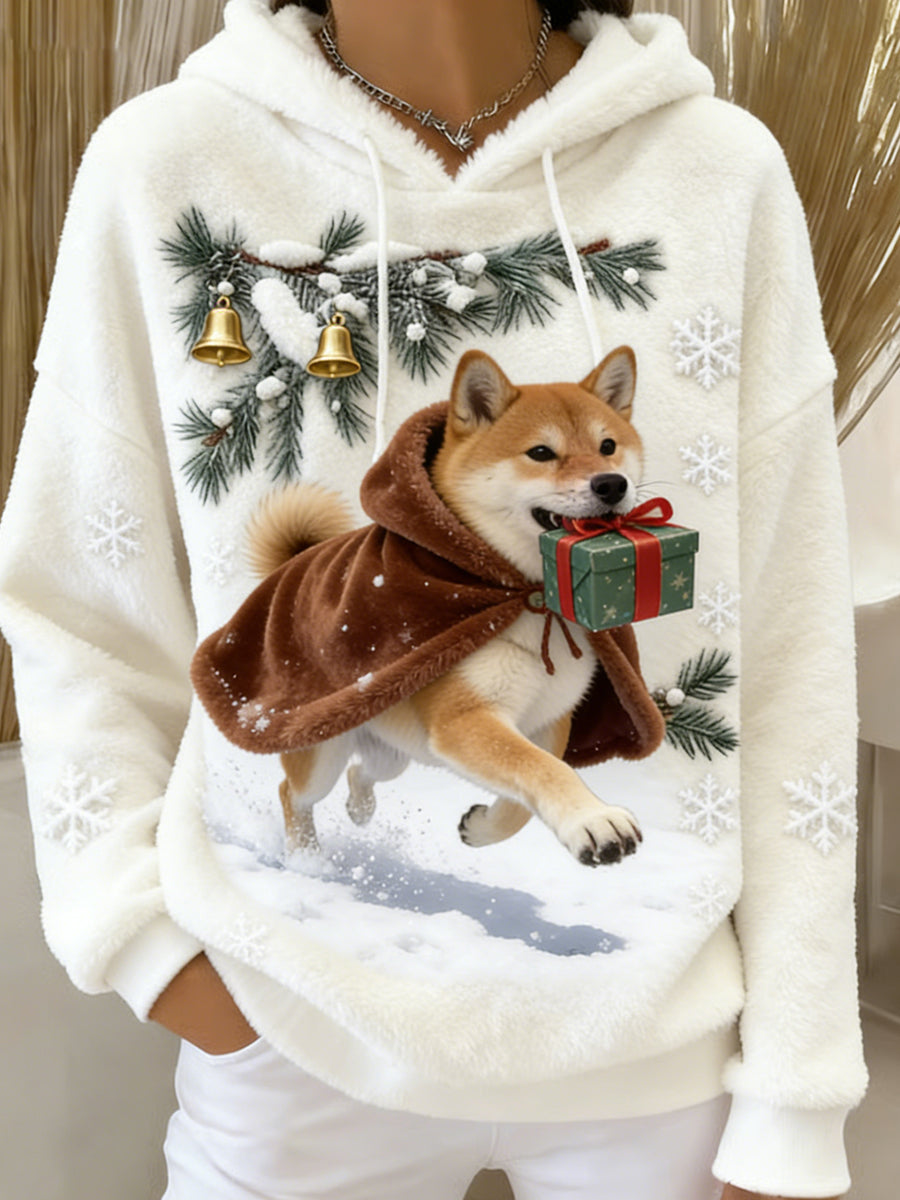 Arte Animal retro feminino imprime moletom com capuz de flanela confortável