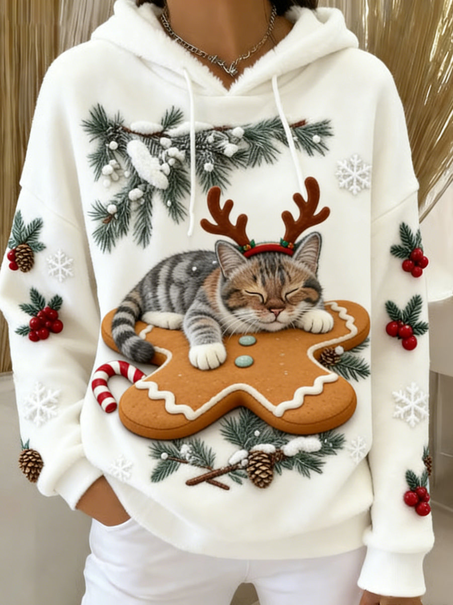 Arte Animal retro feminino imprime moletom com capuz de flanela confortável