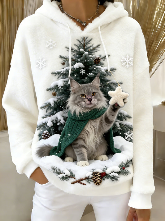 Arte Animal retro feminino imprime moletom com capuz de flanela confortável