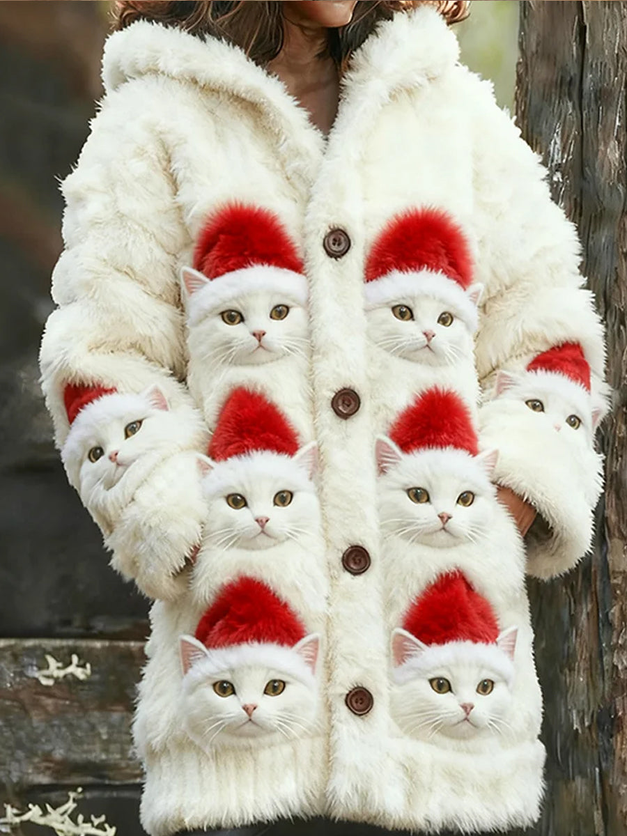 Arte Animal retro feminino imprime cardigan de flanela confortável