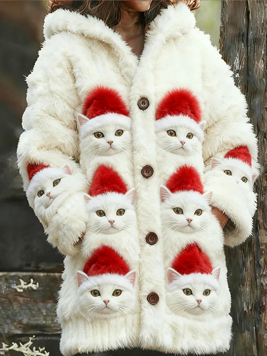 Arte Animal retro feminino imprime cardigan de flanela confortável