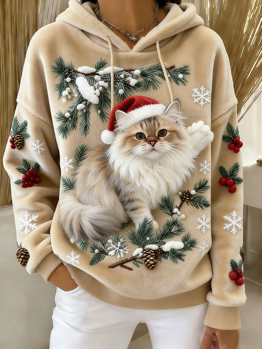 Arte Animal retro feminino imprime moletom com capuz de flanela confortável