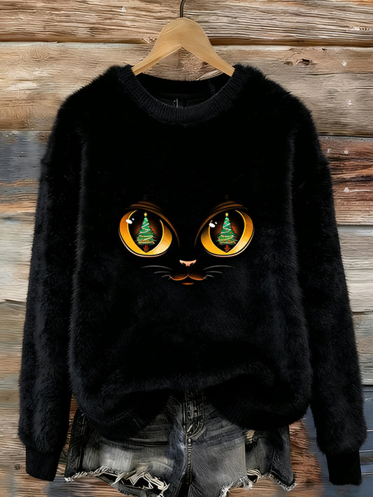 Arte animal retro impressão confortável top de flanela feminino